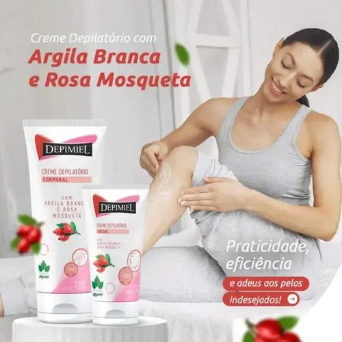 Creme Depilatório Corporal Depimiel Argila Branca e Rosa Mosqueta 120g