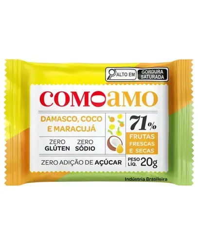 Snack de Damasco Coco e Maracujá Como Amo - Zero Açúcar e Zero Glúten 20g