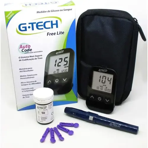 Kit Aparelho Medidor de Glicemia G-Tech Free Lite Aparelho + 1 Lancetador + 10 Lancetas + 10 Tiras Teste