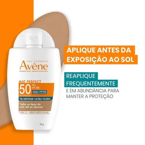 Protetor Solar Facial Avène Mat Perfect Tri-Defense FPS 50 Cor 2.5 Média 40g