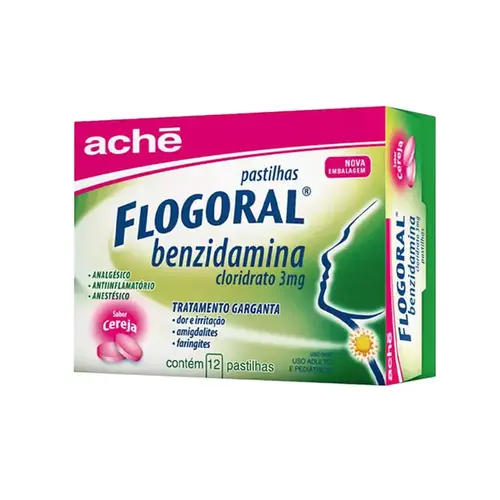 Pastilha Flogoral 3mg - Sabor Cereja - 12 Pastilhas
