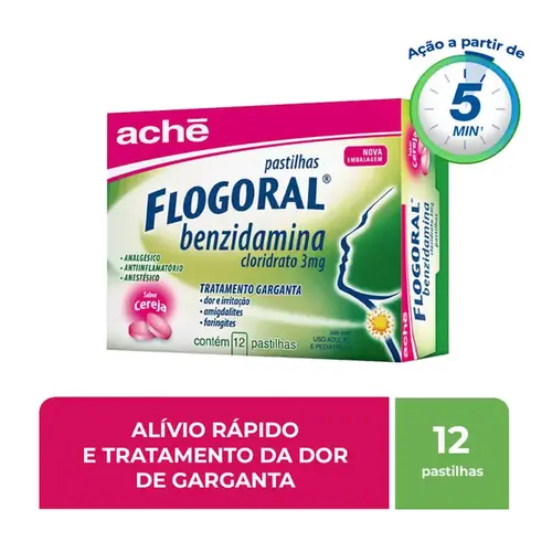 Pastilha Flogoral 3mg - Sabor Cereja - 12 Pastilhas