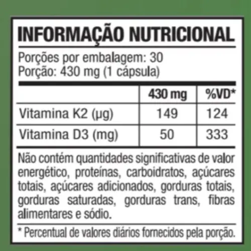 Vitamina K2 + D3 Katiguá - Vitamina D3 2.000UI + K2 149mcg MK-7 - 30 Cápsulas Gelatinosas