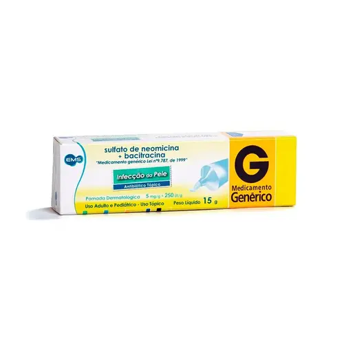 Sulfato de Neomicina 5mg + Bacitracina Zíncica + 250UI/g - Pomada 15g - EMS - Genérico