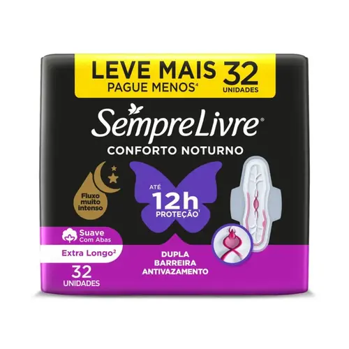 Absorvente Sempre Livre Conforto Noturno Cobertura Suave com Abas 32 Unidades