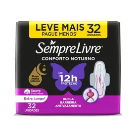 Absorvente Sempre Livre Conforto Noturno Cobertura Suave com Abas 32 Unidades