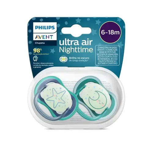 Chupeta Philips Avent Ultra Air Nigthtime +6 meses Azul e Verde 2 Unidades