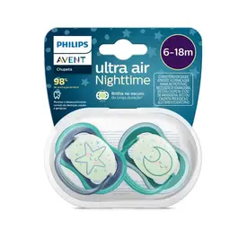 Chupeta Philips Avent Ultra Air Nigthtime +6 meses Azul e Verde 2 Unidades