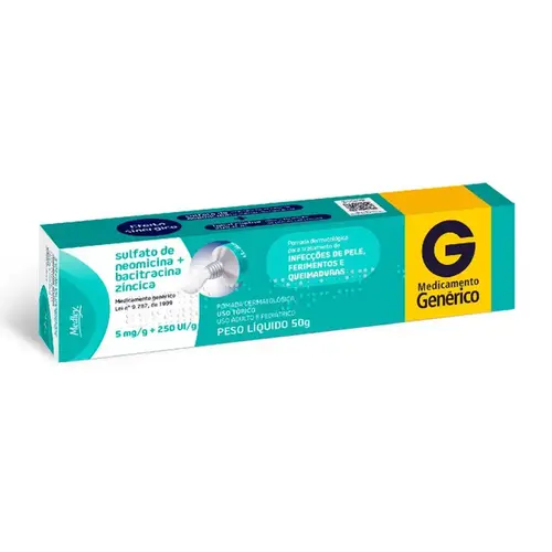 Sulfato de Neomicina 5mg + Bacitracina Zíncica + 250UI/g - Pomada 50g - Medley - Genérico