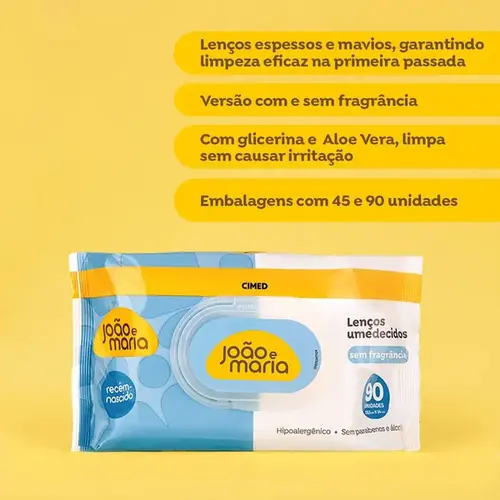 Lenço Umedecido João e Maria sem Fragrância 90 Unidades