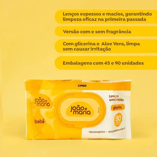 Lenço Umedecido João e Maria com Fragrância 90 Unidades