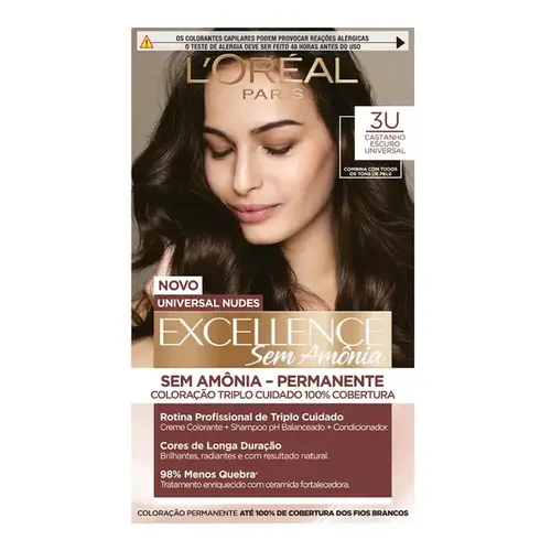 Tintura de Cabelo Imédia Excellence Sem Amônia 3U Castanho Escuro Universavel L'Oréal Paris 1 Unidade