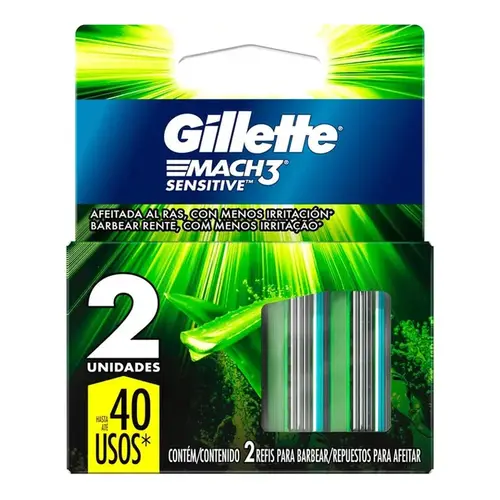 Carga Refil para Aparelho de Barbear Gillette Mach3 Sensitive - 2 Unidades