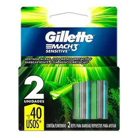 Carga Refil para Aparelho de Barbear Gillette Mach3 Sensitive - 2 Unidades