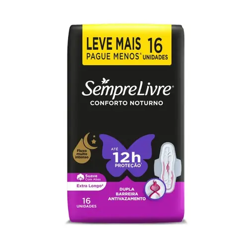 Absorvente Sempre Livre Conforto Noturno Cobertura Suave com Abas 16 Unidades