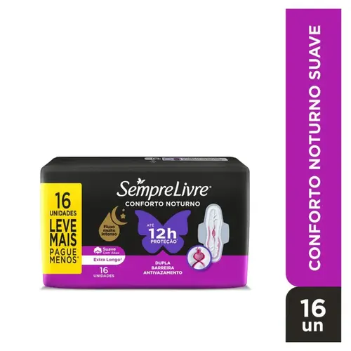 Absorvente Sempre Livre Conforto Noturno Cobertura Suave com Abas 16 Unidades
