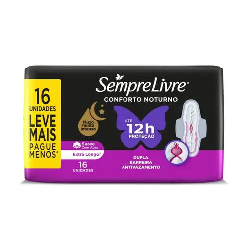 Absorvente Sempre Livre Conforto Noturno Cobertura Suave com Abas 16 Unidades