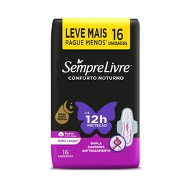 Absorvente Sempre Livre Conforto Noturno Cobertura Suave com Abas 16 Unidades