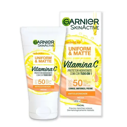 Protetor Solar Facial Hidratante Garnier Uniform & Matte Vitamina C FPS50 Média 40g
