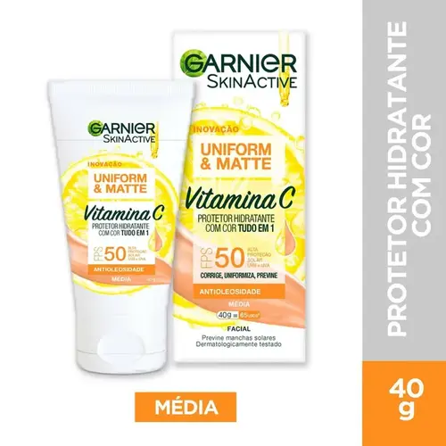 Protetor Solar Facial Hidratante Garnier Uniform & Matte Vitamina C FPS50 Média 40g