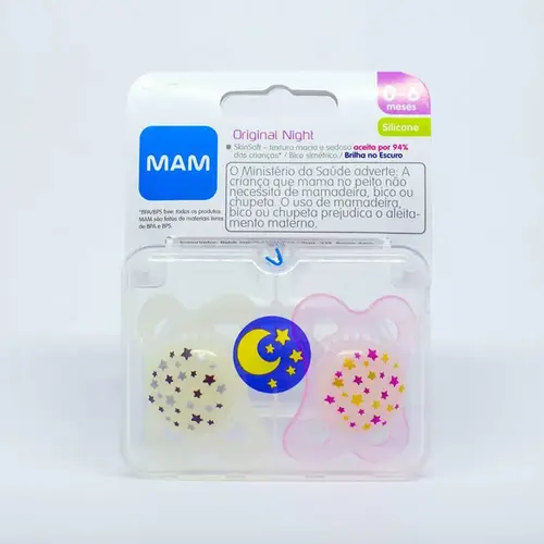 Chupeta MAM Original Night Rosa Brilha no Escuro Nº2 +6 Meses - 2 Unidade