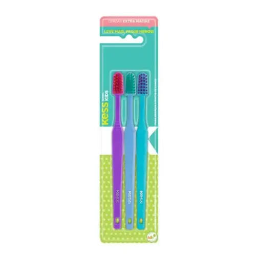 Kit Escova de Dentes Infantil Kess Kids Basic 3 Unidades
