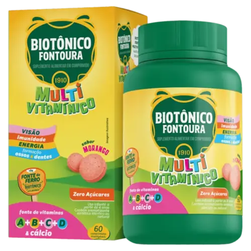Biotônico Fontoura Kids Morango - 60 Comprimidos