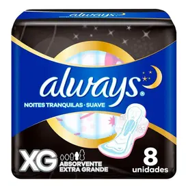 Absorvente Always Noturno Cobertura Suave com Abas XG 8 Unidades