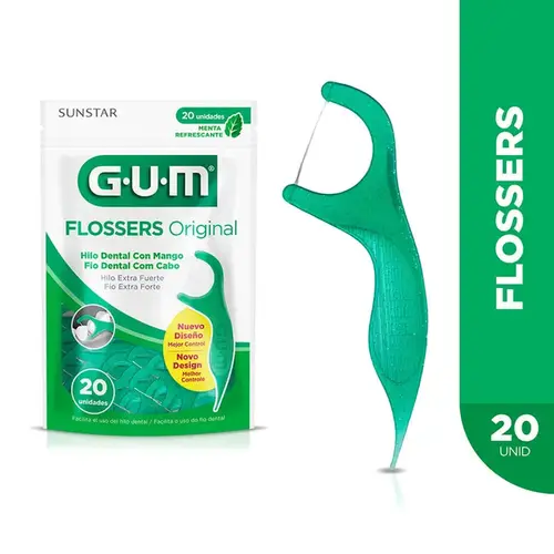 Fio Dental Cabo Gum Flosser Multiple Action Menta 20 Unidades