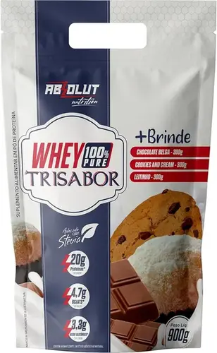 Whey 100% Concentrado Trisabor Pouch 900g – Absolut Nutrition - (Leite em pó, Chocolate e Cookies)
