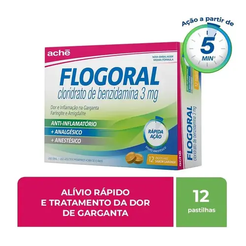 Pastilha Flogoral 3mg - Sabor Laranja - 12 Pastilhas