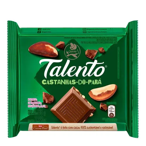 Chocolate Garoto Talento Castanha-do-Pará 85g