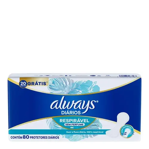 Protetor Diário Always Respirável sem Perfume 80 Unidades