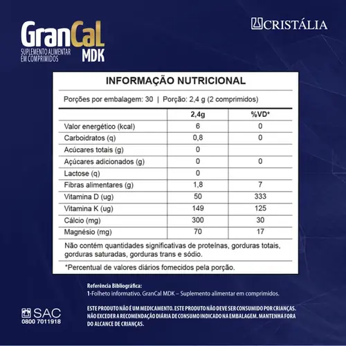 Suplemento Alimentar Grancal Mdk 60 Comprimidos