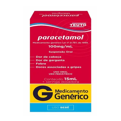 Paracetamol 100mg/ml Teuto Genérico Suspensão Oral 15ml + Seringa Dosadora