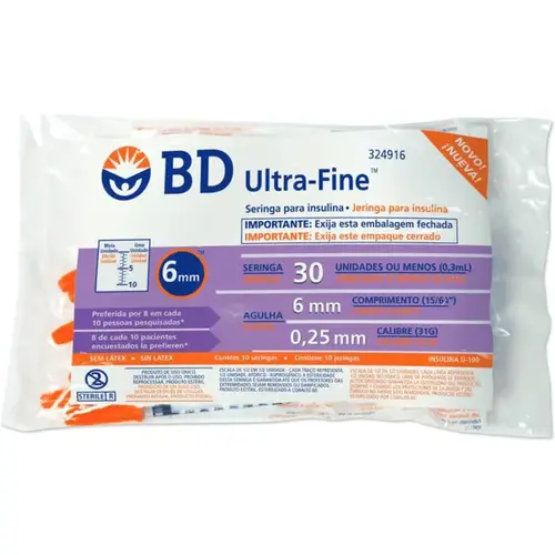 Seringa de Insulina BD Ultra-Fine 6mm 30UI - 10 Unidades