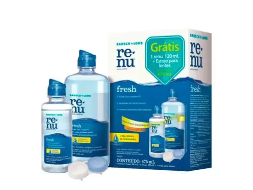Solução para Limpeza de Lentes - Renu Fresh 475ml + 1 Estojo para Lentes Grátis