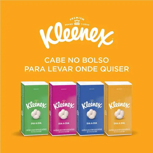 Lenços de Papel de Bolso Kleenex Dia a Dia Folha Tripa 1 Unidade com 10 Lenços