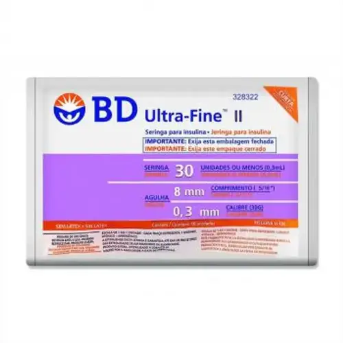 Seringa de Insulina BD Ultra-Fine 8mm 30UI - 10 Unidades