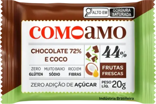 Snack de Chocolate Como Amo Coco Zero Açúcar e Zero Glúten 20g