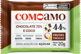 Snack de Chocolate Como Amo Coco Zero Açúcar e Zero Glúten 20g