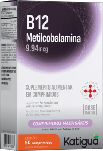 Vitamina B12 Metilcobalamina 9,94mcg Katiguá 90 Comprimidos Mastigáveis