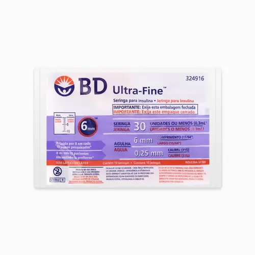 Seringa para Insulina BD Ultra-Fine 6mm 30UI - 10 Unidades