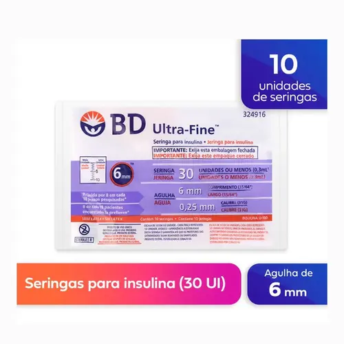 Seringa para Insulina BD Ultra-Fine 6mm 30UI - 10 Unidades