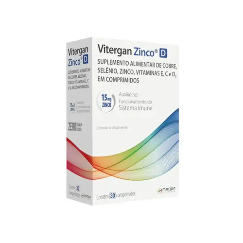 Suplemento Alimentar Vitergan Zinco D 15mg 30 Comprimidos