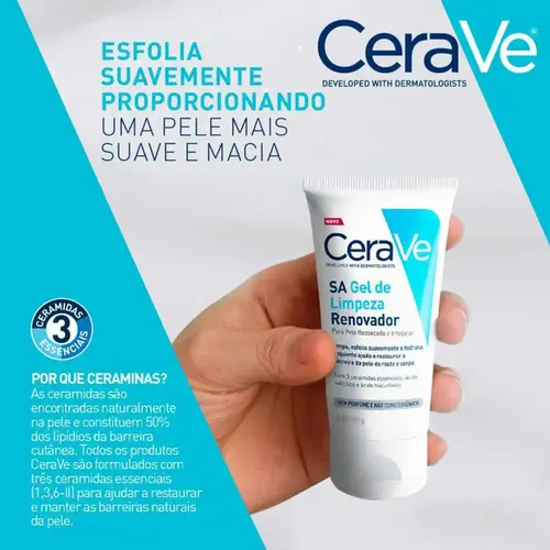 Gel de Limpeza Facial Cerave SA Renovador Pele Ressecada sem Perfume 150g