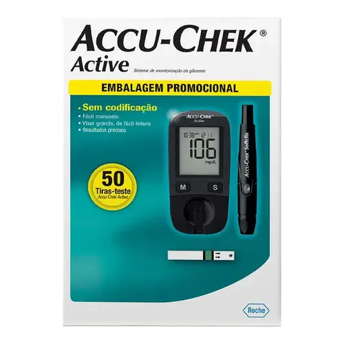 Kit Aparelho Medidor de Glicemia Accu-Chek Active + 50 Tiras
