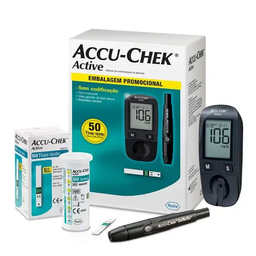 Kit Aparelho Medidor de Glicemia Accu-Chek Active + 50 Tiras