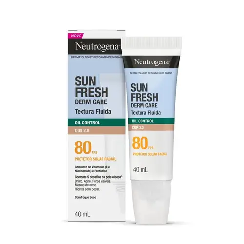 Protetor Solar Facial Neutrogena Sun Fresh Derm Care Oil Control Fluido Cor 2.0 FPS80 40ml