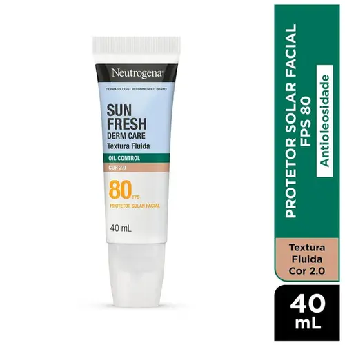 Protetor Solar Facial Neutrogena Sun Fresh Derm Care Oil Control Fluido Cor 2.0 FPS80 40ml